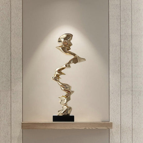 Abstract Spiral Resin Sculpture with Black Marble Base – Modern Decorative Art Ornament - Bright Gold - 92 cm - 