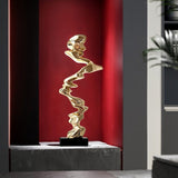 Abstract Spiral Resin Sculpture with Black Marble Base – Modern Decorative Art Ornament - Bright Gold - 92 cm - 