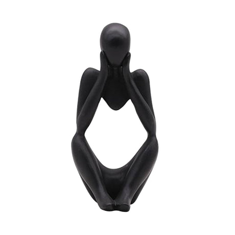 Abstract Thinker Resin Sculpture – Modern Artistic Ornaments in Black, White & Gold - C - Black - 