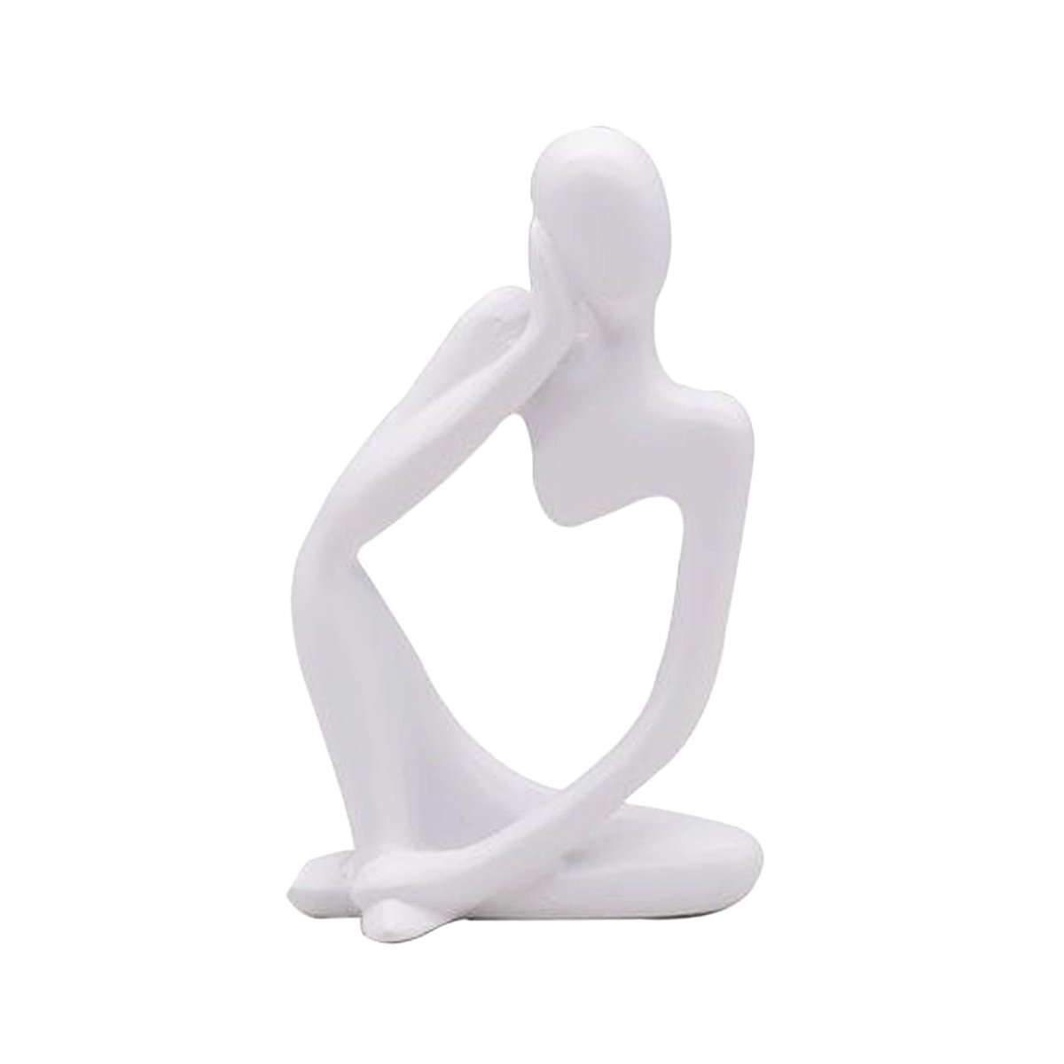 Abstract Thinker Resin Sculpture – Modern Artistic Ornaments in Black, White & Gold - B - White - 
