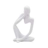 Abstract Thinker Resin Sculpture – Modern Artistic Ornaments in Black, White & Gold - B - White - 