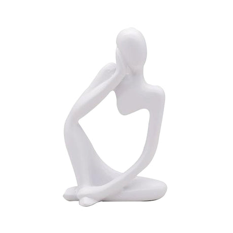 Abstract Thinker Resin Sculpture – Modern Artistic Ornaments in Black, White & Gold - B - White - 