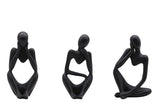 Abstract Thinker Resin Sculpture – Modern Artistic Ornaments in Black, White & Gold - Set - Black - 