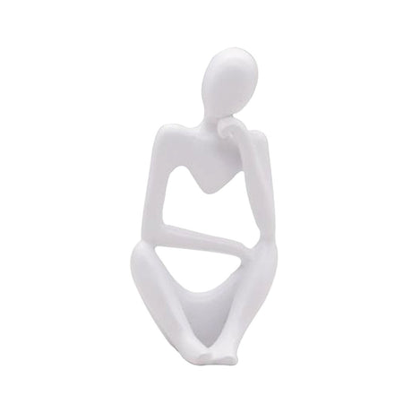 Abstract Thinker Resin Sculpture – Modern Artistic Ornaments in Black, White & Gold - A - White - 