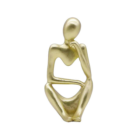 Abstract Thinker Resin Sculpture – Modern Artistic Ornaments in Black, White & Gold - A - Gold - 