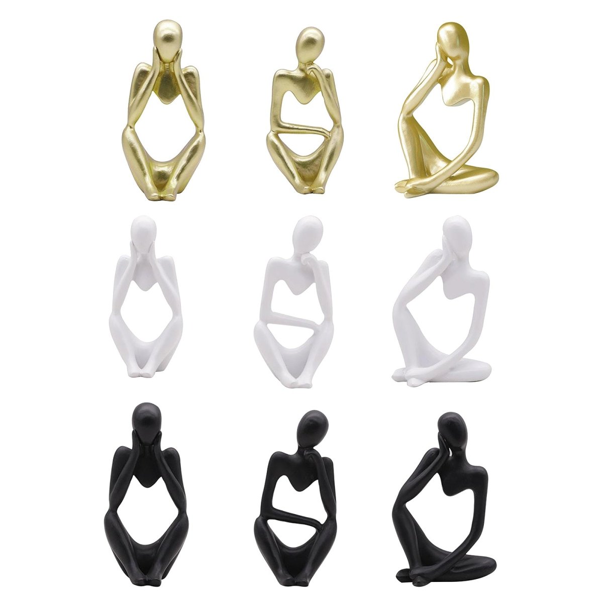 Abstract Thinker Resin Sculpture – Modern Artistic Ornaments in Black, White & Gold - A - Black - 