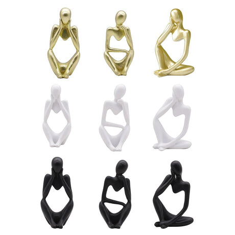 Abstract Thinker Resin Sculpture – Modern Artistic Ornaments in Black, White & Gold - A - Black - 