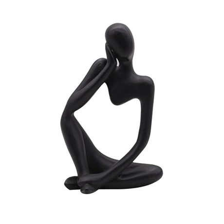 Abstract Thinker Resin Sculpture – Modern Artistic Ornaments in Black, White & Gold - B - Black - 
