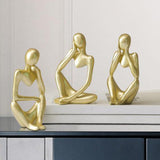 Abstract Thinker Resin Sculpture – Modern Artistic Ornaments in Black, White & Gold - A - Black - 