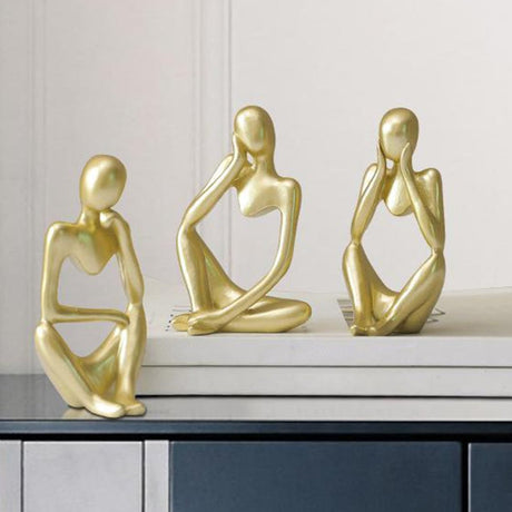 Abstract Thinker Resin Sculpture – Modern Artistic Ornaments in Black, White & Gold - A - Black - 