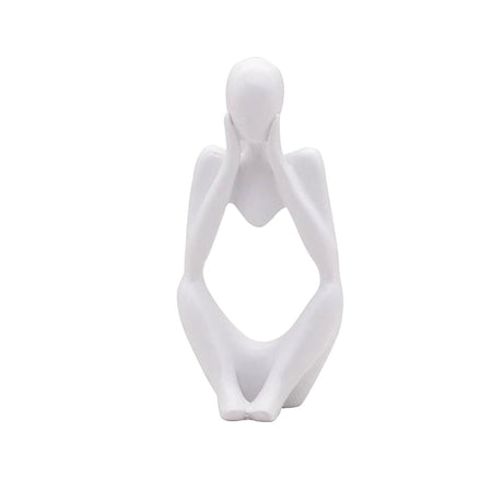Abstract Thinker Resin Sculpture – Modern Artistic Ornaments in Black, White & Gold - C - White - 