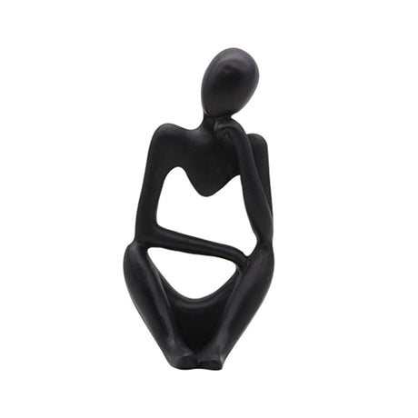 Abstract Thinker Resin Sculpture – Modern Artistic Ornaments in Black, White & Gold - A - Black - 