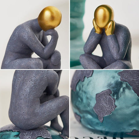 Abstract Thinker Sculpture – Modern Resin Character Art - B - 21 x 6 x 22.5 cm - 
