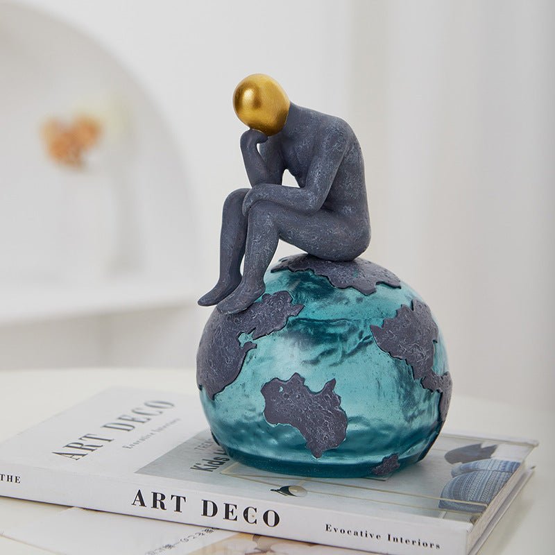Abstract Thinker Sculpture – Modern Resin Character Art - A - 11 x 11 x 17.5 cm - 