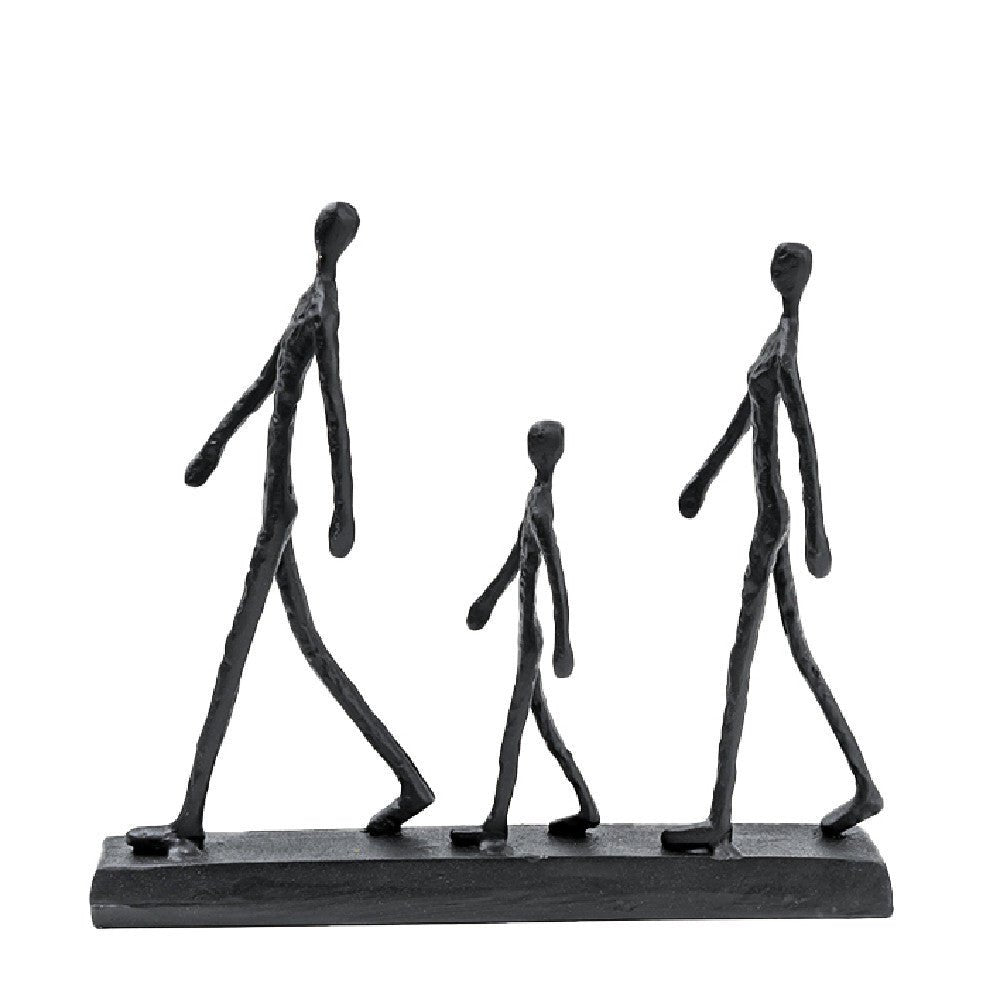 Abstract Walking Family Sculpture – Modern Resin Figurine Décor - 25.4X5.3X21.8cm - Black - 