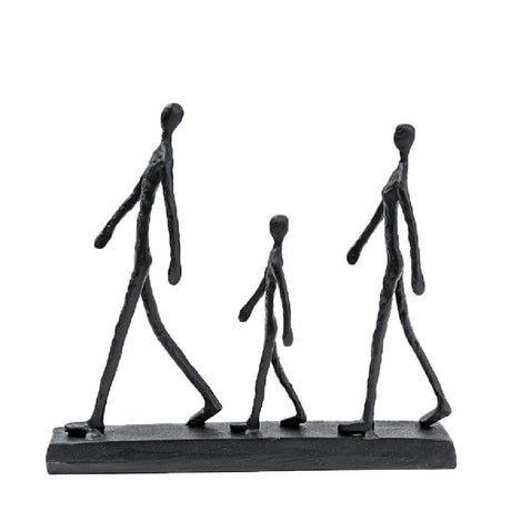 Abstract Walking Family Sculpture – Modern Resin Figurine Décor - 25.4X5.3X21.8cm - Black - 