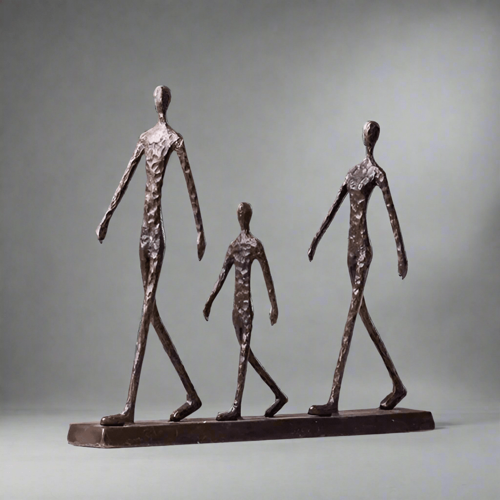 Abstract Walking Family Sculpture – Modern Resin Figurine Décor - 25.4X5.3X21.8cm - Black - 