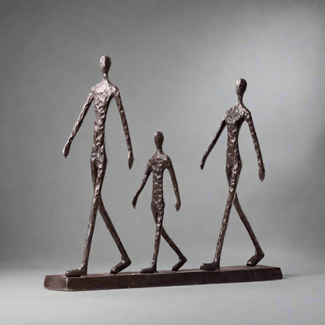 Abstract Walking Family Sculpture – Modern Resin Figurine Décor - 25.4X5.3X21.8cm - Black - 