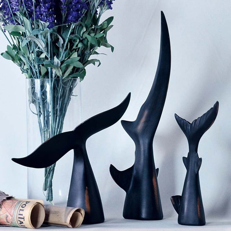 Abstract Whale Tail Resin Sculptures – Modern Ocean - Inspired Home Décor Ornaments - Rising Wave Tail - 