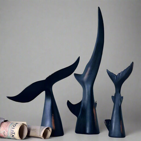 Abstract Whale Tail Resin Sculptures – Modern Ocean - Inspired Home Décor Ornaments - Rising Wave Tail - 