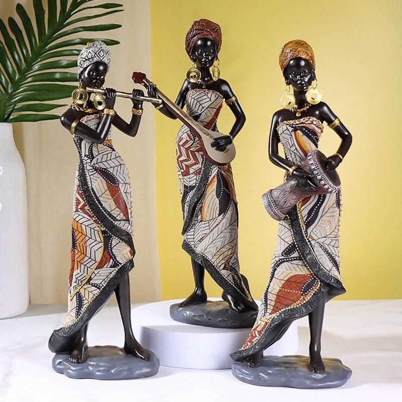 African Heritage Resin Sculpture – Retro Handcrafted Figurines - Water Vessel Figurine (Squatting Pose) - 