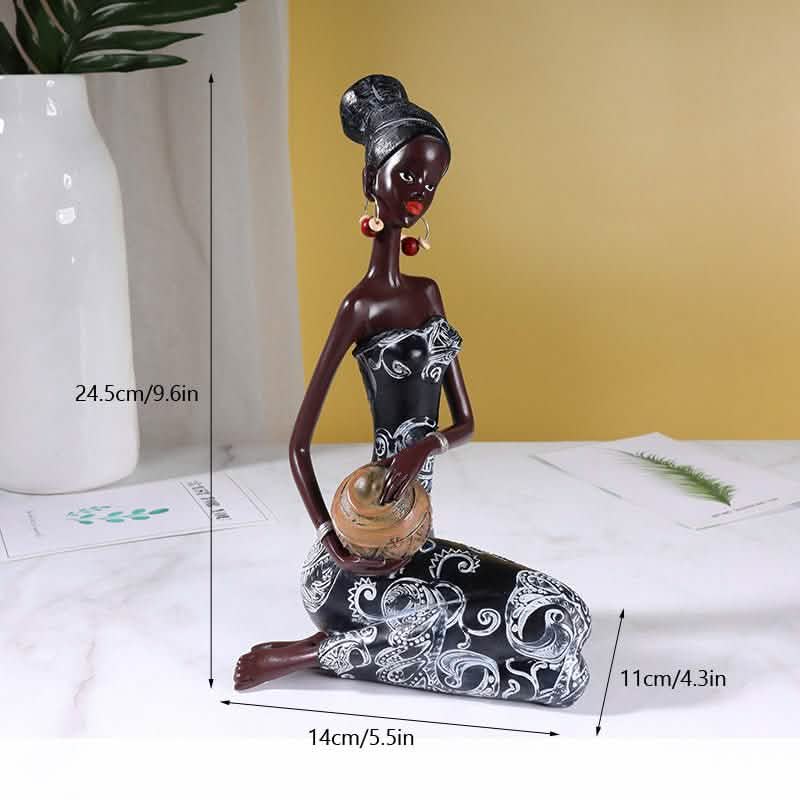 African Heritage Resin Sculpture – Retro Handcrafted Figurines - Side Vessel Carrier Figurine - 
