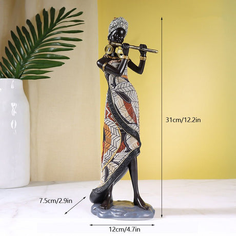 African Heritage Resin Sculpture – Retro Handcrafted Figurines - Flute Player Figurine - 