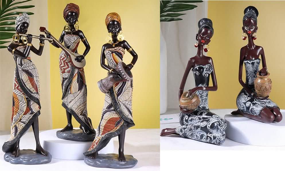 African Heritage Resin Sculpture – Retro Handcrafted Figurines - 5 - Piece Figurine Collection - 
