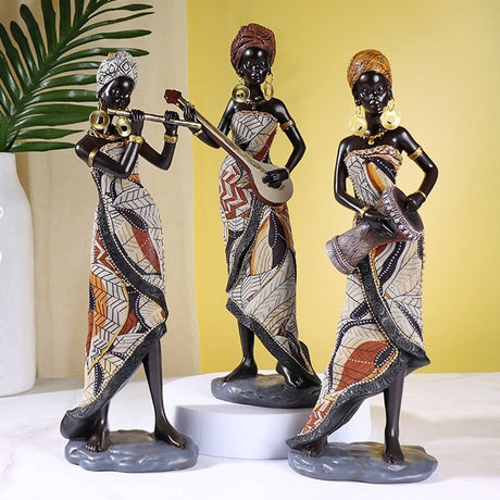 African Heritage Resin Sculpture – Retro Handcrafted Figurines - 3 - Piece Figurine Set - 