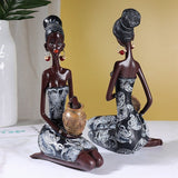 African Heritage Resin Sculpture – Retro Handcrafted Figurines - Water Vessel Figurine (Squatting Pose) - 