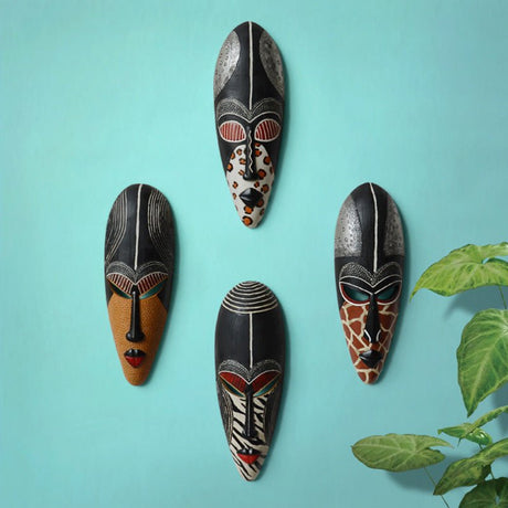 African Resin Wall Mask Décor – Handcrafted Tribal Style Ornaments - A - 