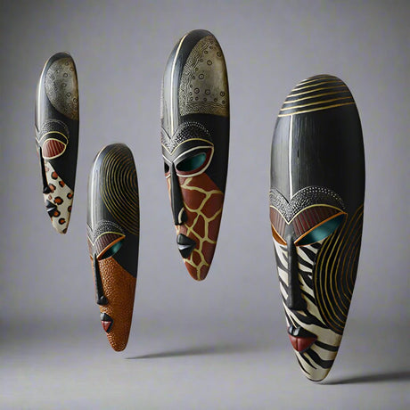 African Resin Wall Mask Décor – Handcrafted Tribal Style Ornaments - A - 