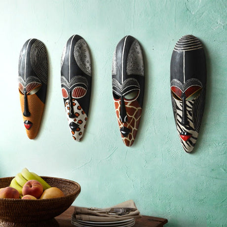 African Resin Wall Mask Décor – Handcrafted Tribal Style Ornaments - A - 