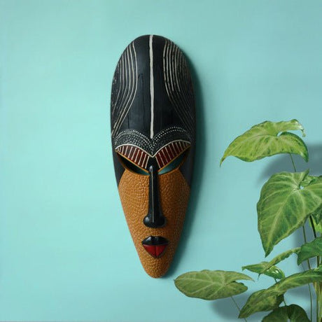 African Resin Wall Mask Décor – Handcrafted Tribal Style Ornaments - A - 