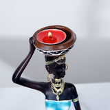 African Resin Women Statues – Handcrafted Decorative Figurine Set - Candle Holder - Blue - 