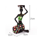 African Resin Women Statues – Handcrafted Decorative Figurine Set - Candle Holder - Green - 
