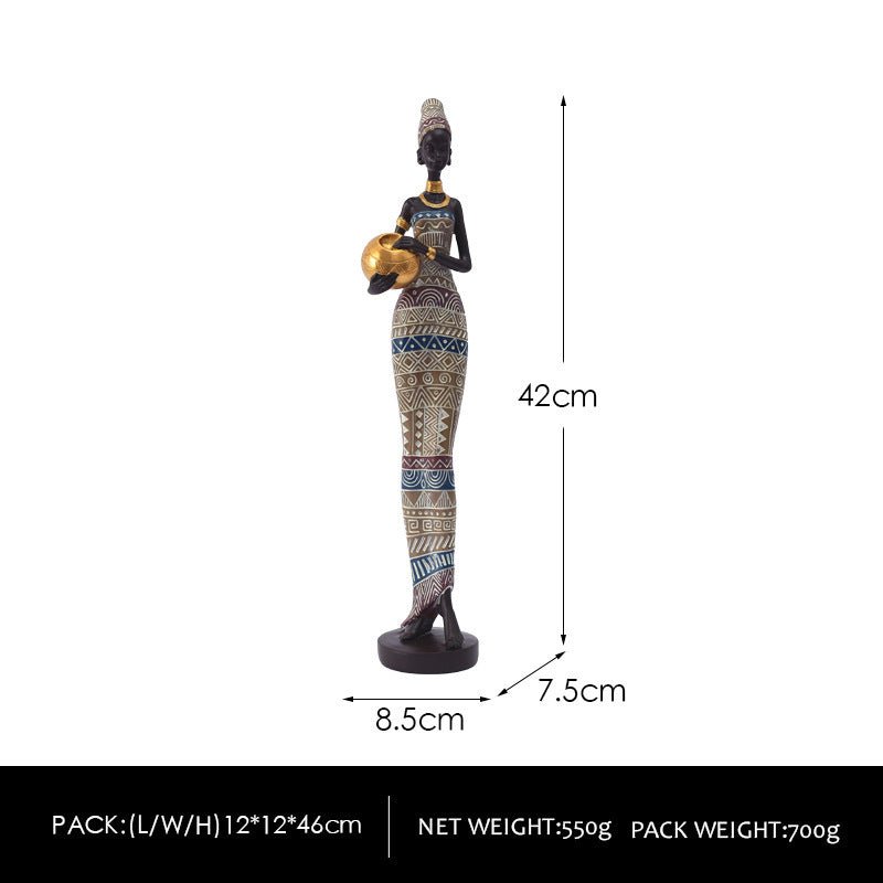 African Tribal Lady Resin Sculptures – Elegant Cultural Figurine Set (Multicolour, White, Gold) - MultiColour - 
