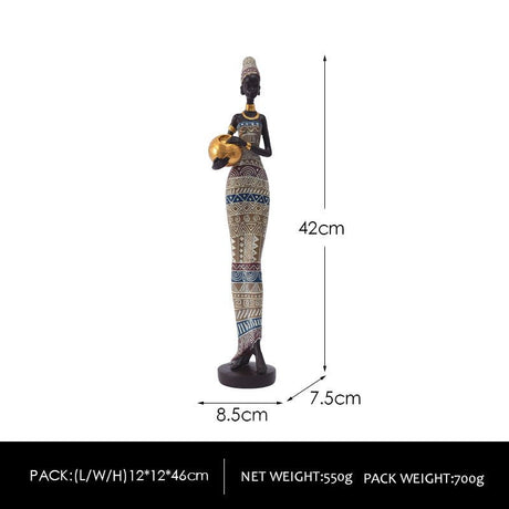 African Tribal Lady Resin Sculptures – Elegant Cultural Figurine Set (Multicolour, White, Gold) - MultiColour - 