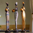 African Tribal Lady Resin Sculptures – Elegant Cultural Figurine Set (Multicolour, White, Gold) - Black and white - 