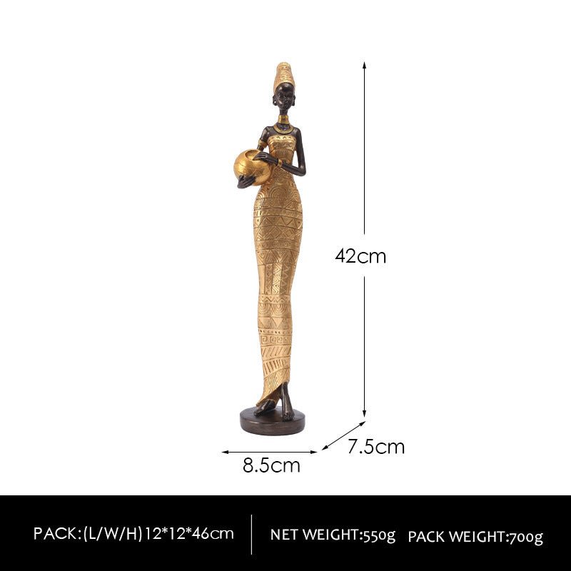 African Tribal Lady Resin Sculptures – Elegant Cultural Figurine Set (Multicolour, White, Gold) - Gold - 