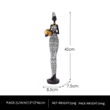 African Tribal Lady Resin Sculptures – Elegant Cultural Figurine Set (Multicolour, White, Gold) - Black and white - 