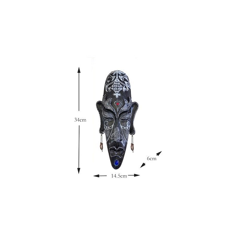 African Tribal Resin Mask Wall Art – Handcrafted Home & Bar Décor (14x6 in) - B - 