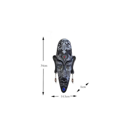 African Tribal Resin Mask Wall Art – Handcrafted Home & Bar Décor (14x6 in) - B - 