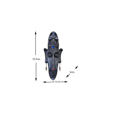 African Tribal Resin Mask Wall Art – Handcrafted Home & Bar Décor (14x6 in) - A - 