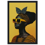 AfroFuturist Muse – Bold Afrocentric Portrait Wall Art Print - Framed Canvas - 40x60 cm / 16x24″ - Black frame
