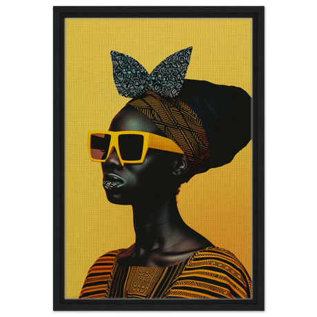 AfroFuturist Muse – Bold Afrocentric Portrait Wall Art Print - Framed Canvas - 40x60 cm / 16x24″ - Black frame