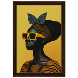 AfroFuturist Muse – Bold Afrocentric Portrait Wall Art Print - Framed Canvas - 30x45 cm / 12x18″ - Dark wood frame