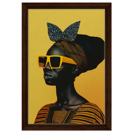 AfroFuturist Muse – Bold Afrocentric Portrait Wall Art Print - Framed Canvas - 30x45 cm / 12x18″ - Dark wood frame