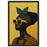 AfroFuturist Muse – Bold Afrocentric Portrait Wall Art Print - Framed Canvas - 50x75 cm / 20x30″ - Black frame