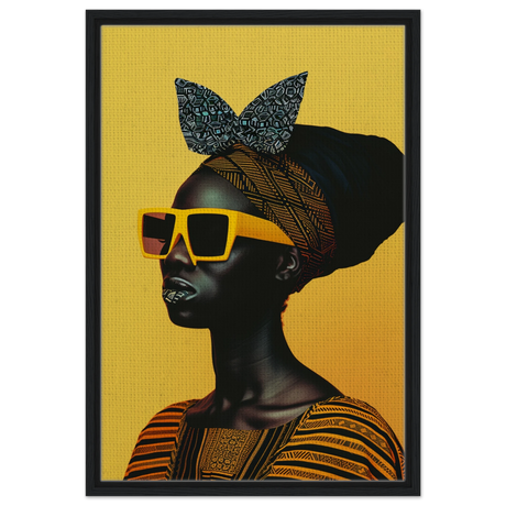AfroFuturist Muse – Bold Afrocentric Portrait Wall Art Print - Framed Canvas - 50x75 cm / 20x30″ - Black frame